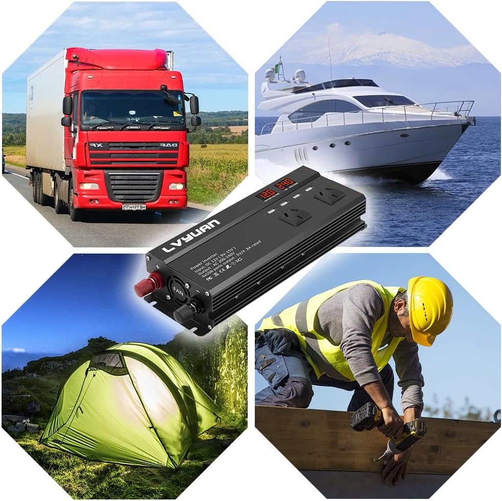 Yinleader Inverter 1000W Car Power Inverters 12V DC to 240V AC Converter with 4 AC Outlet 4 USB, 12 Volt Invertor Car Cigarette Lighter Inverter for Vehicles, Power Inversor 1000 Watts(Red) image number 2