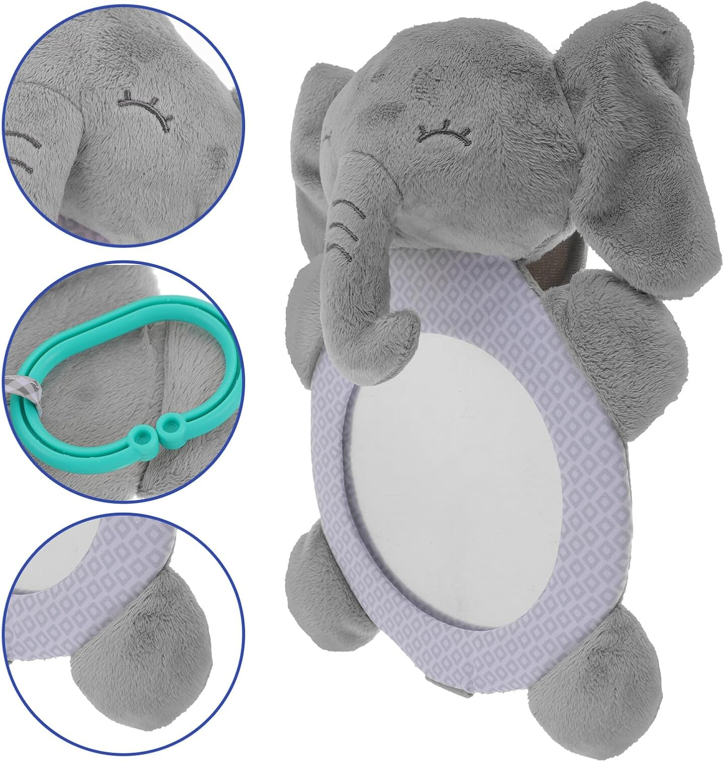 Elephant Car Seat Mirror for Crib and Stroller Lightweight Rearview Mirror with Easy Strap Installation Safe View for Parent and Interaction image number 3