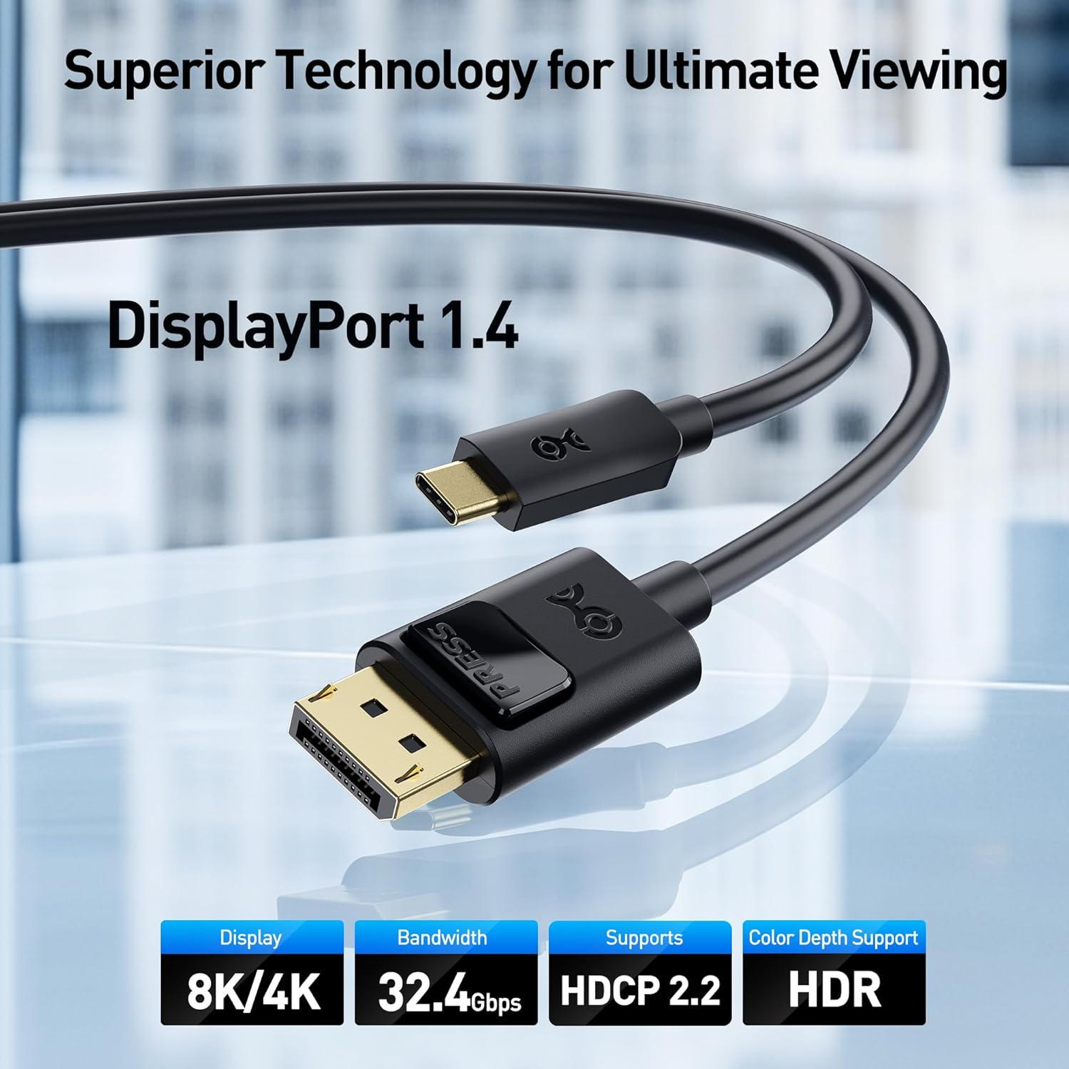 Cable Matters Unidirectional 8K USB C to Displayport Cable - 1.8M, 8K@60Hz / 4K@240Hz / DP 1.4, Thunderbolt 4 to DP 1.4 Cable, Display Port to USB C, Black - Not for Portable USBC Monitor image number 6
