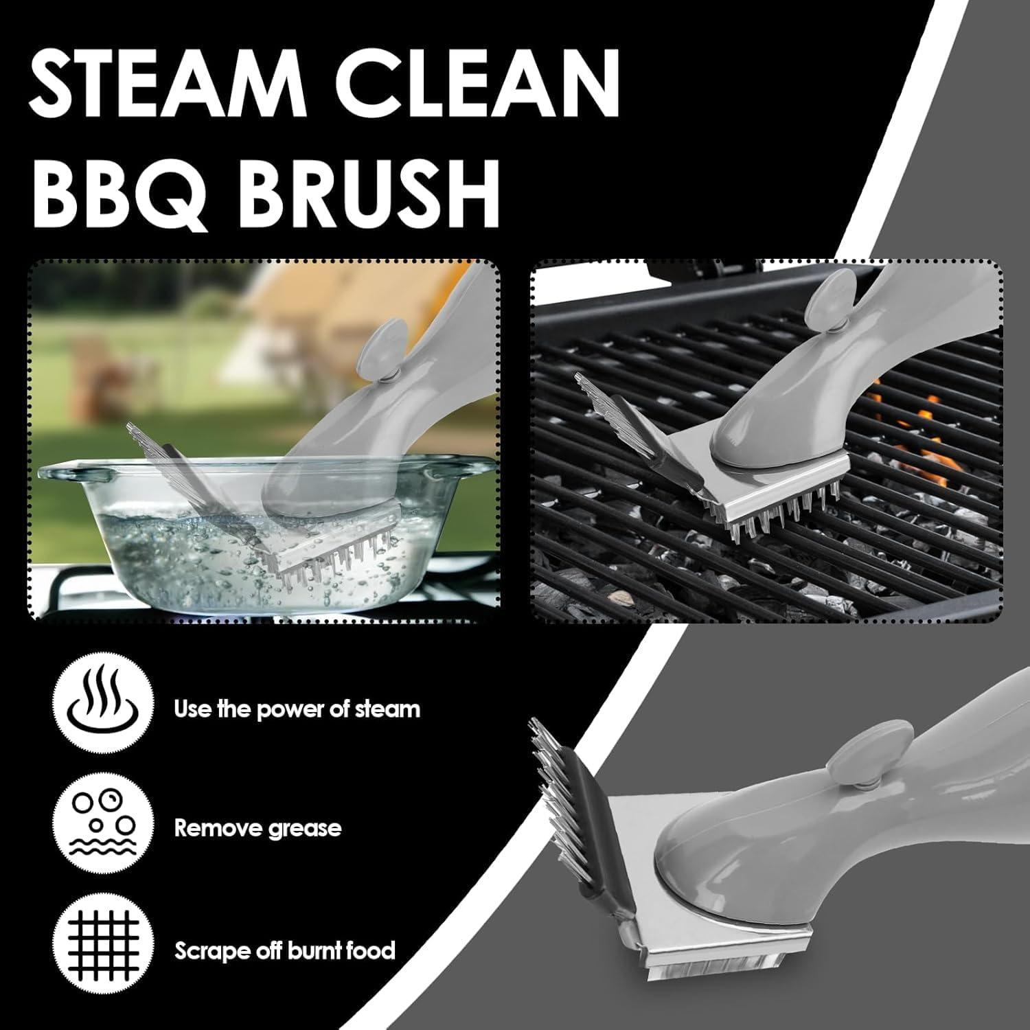 Stainless Steel Barbeque Grill Steam Brush, Steam Grill Brush, BBQ Grill Cleaner, Steel, Cast Iron, Ceramic Grills image number 4
