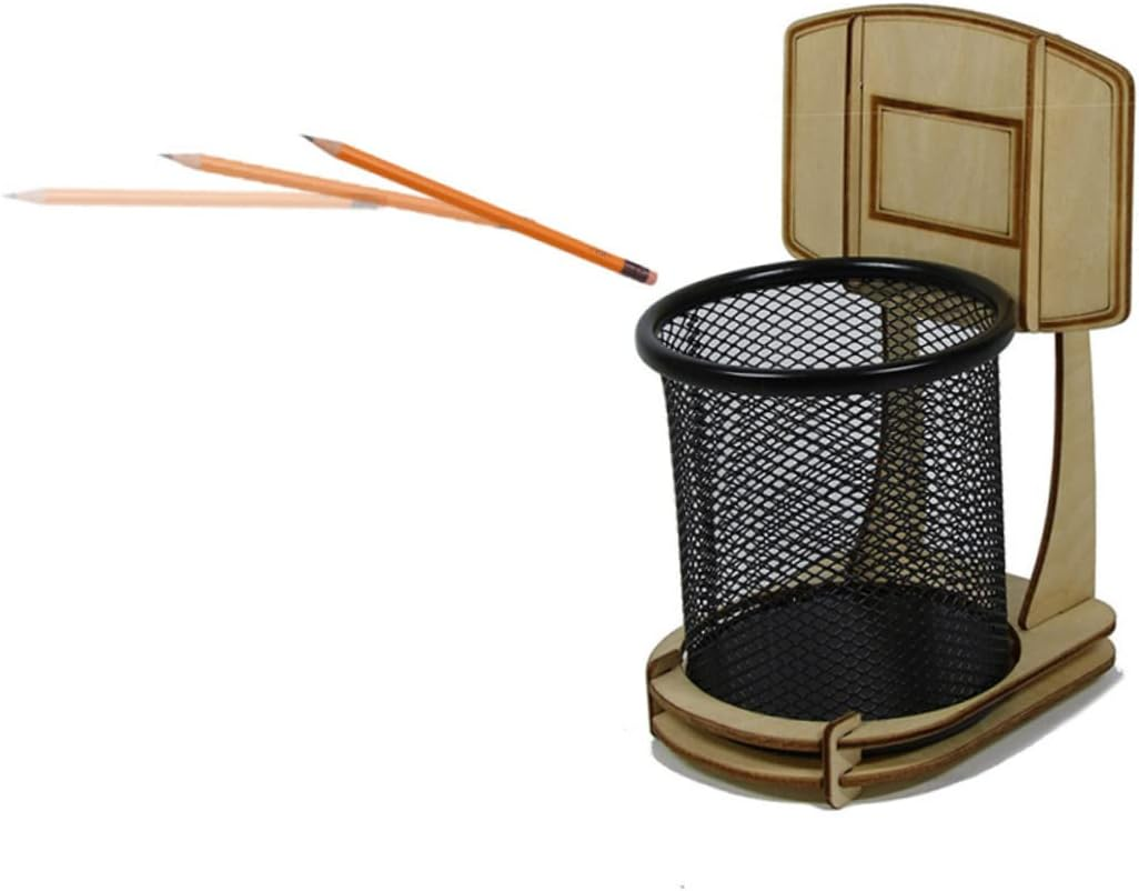 NUOBESTY Wooden Basketball Stand DIY Pen Holder Pencil Organizer Storage Case Detachable Pen Container for Desk Home Decorative Accessories Stationery Supplies image number 1