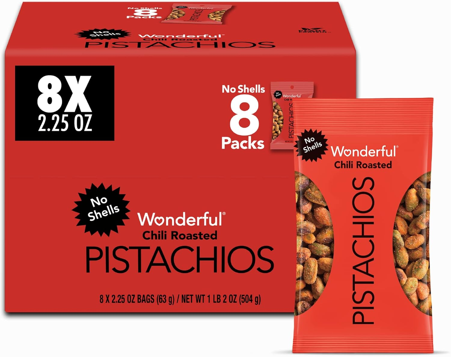 Wonderful Pistachios, No Shells, Chili Roasted Nuts, 2.25Oz (Pack of 8) image number 3