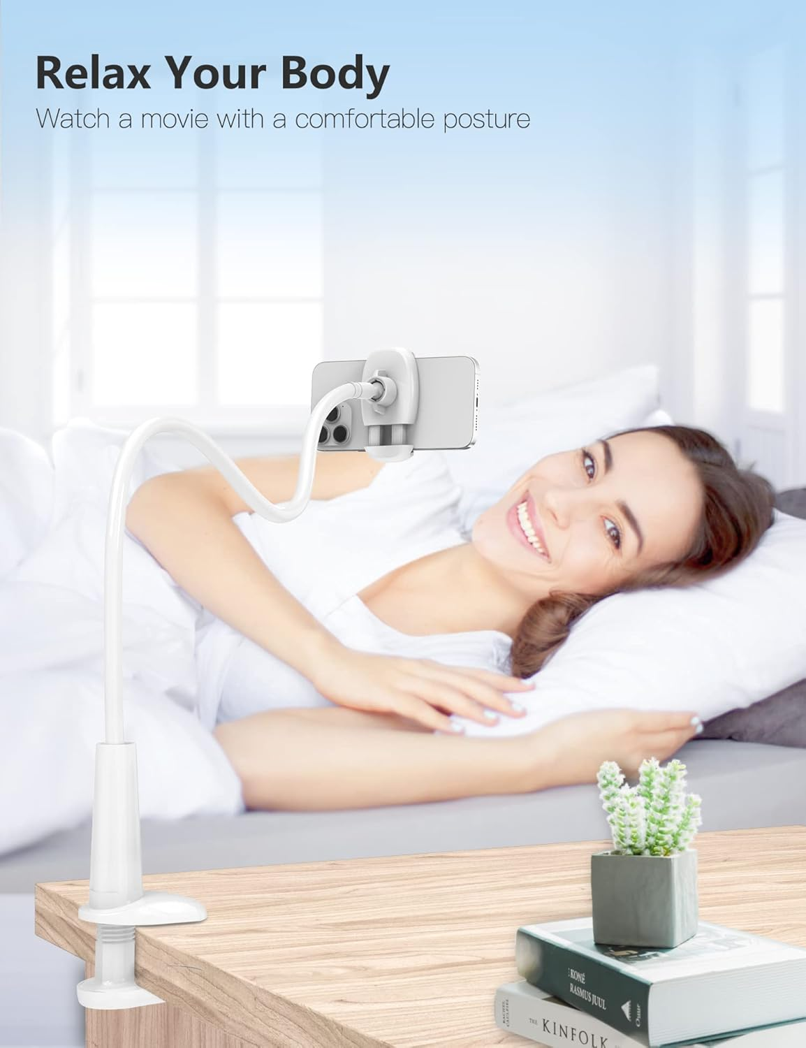 Gooseneck Phone Holder Stand for Bed: Tryone Flexible Arm Adjustable Cell Phones Mount Clamp on Desk Compatible with Iphone 12 Pro 12 11 Pro Xs 8 7 6 | Samsung S21 or Other 4"-7" Devices image number 1