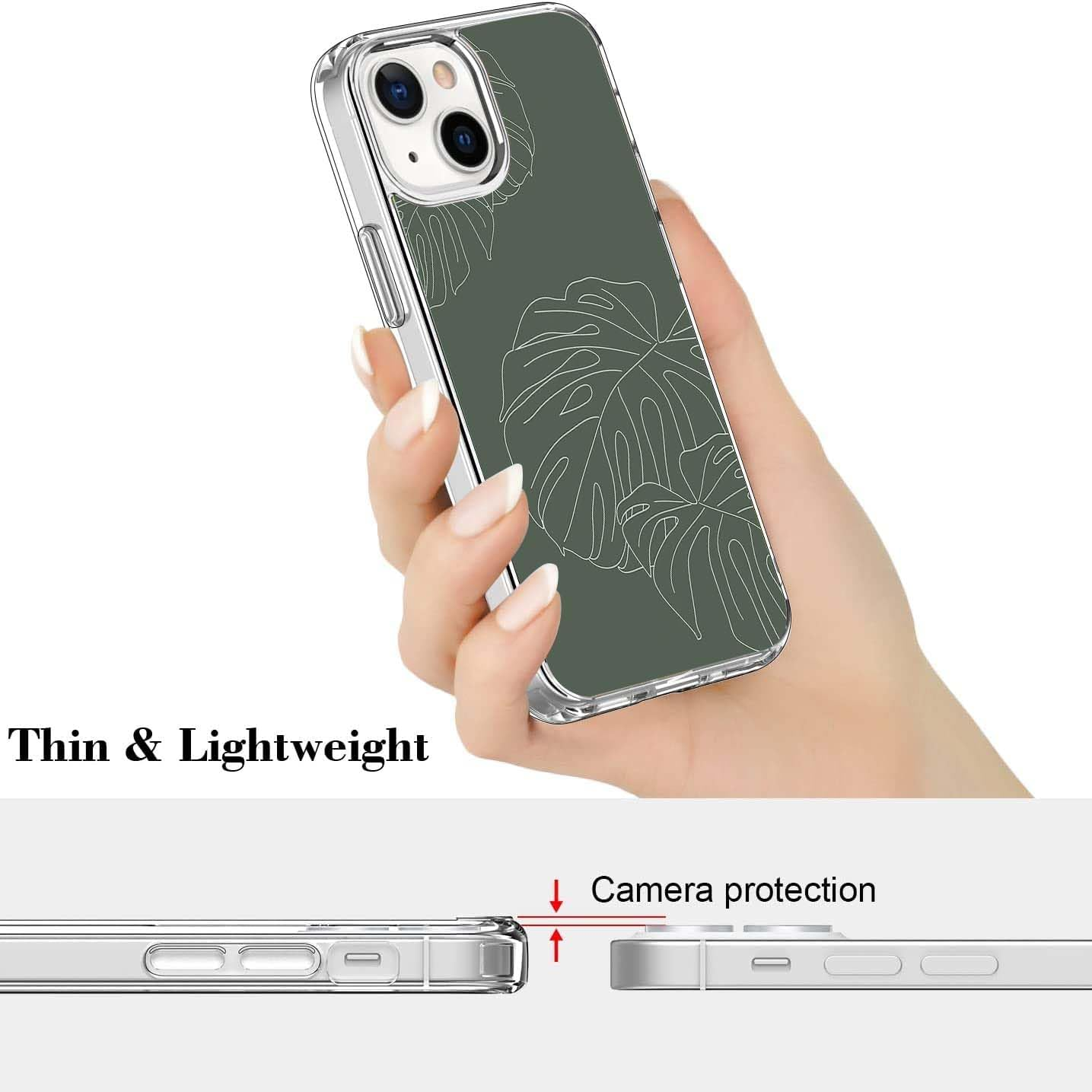 Sage Green Leaves Case Compatible with Iphone 13, Monstera Line Art Case for Iphone 13, Trendy TPU Phone Case Cover