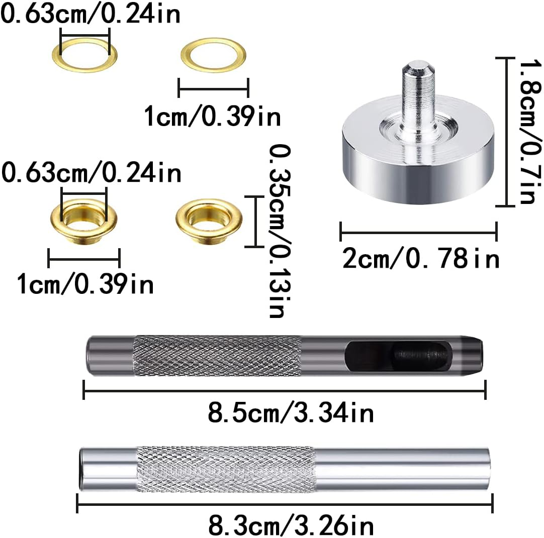 BEZANU Grommet Tool Kit, 100Set Metal Grommet Eyelets with 3Pcs Install Tool for Shoes, Fabric, Canvas, Clothing, Leather (4 Color, 1/4Inch) image number 2