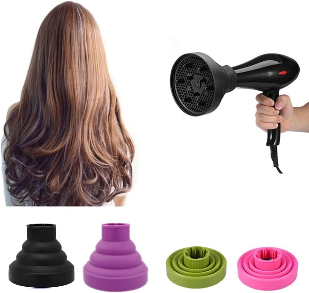 Collapsible Silicone Hair Dryer Diffuser,Portable Travel Diffuser Attachment for Natural & Thick Hair, Fits Nozzles 1.65" to 1.77", Professional Blow Dryer Accessory,Black - Green image number 5