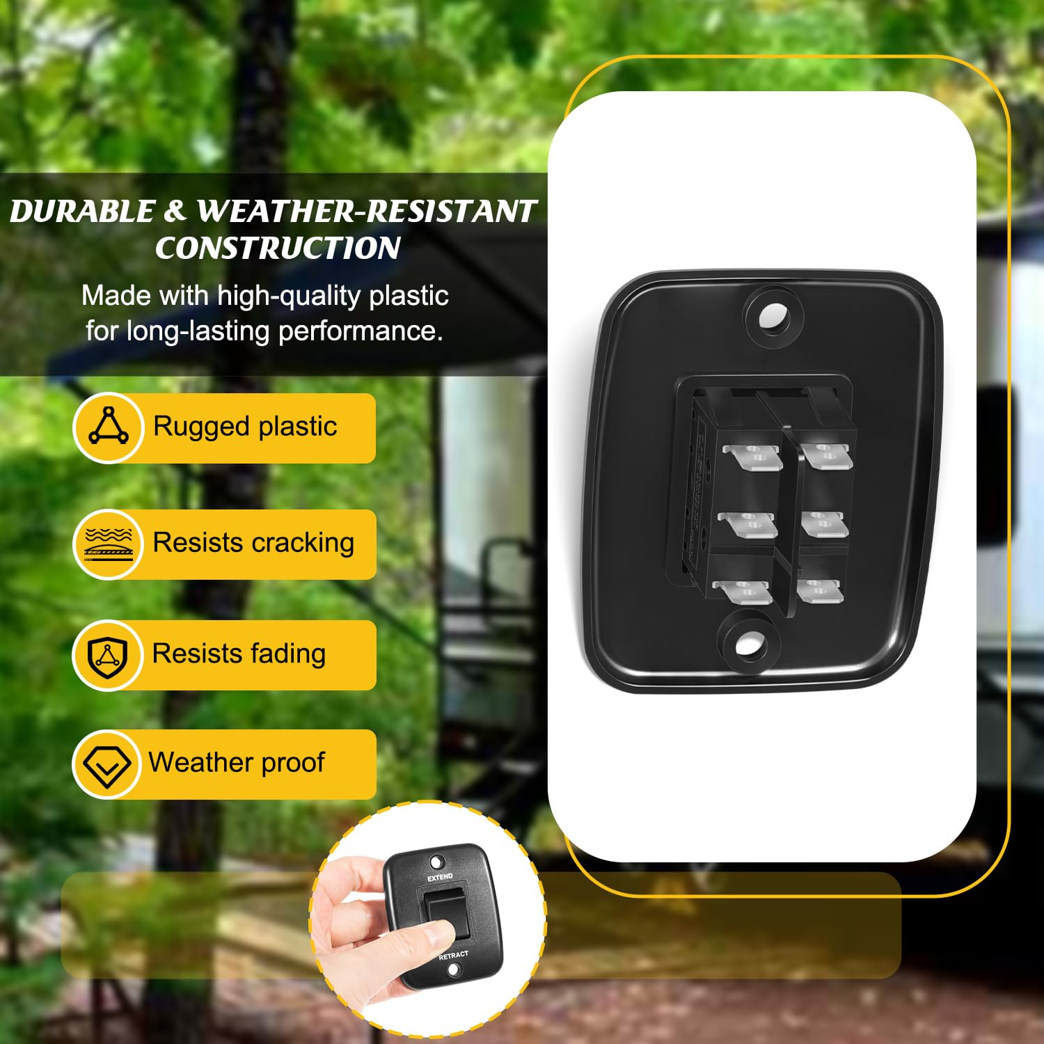 40 AMP RV Awning Interior Switch Kit with Plate Replacement for All Solera Power Awning | Replace for 308474 Push-Button Operation to Extend/Retract Awning&ndash;Durable Plastic, Easy Installation image number 6