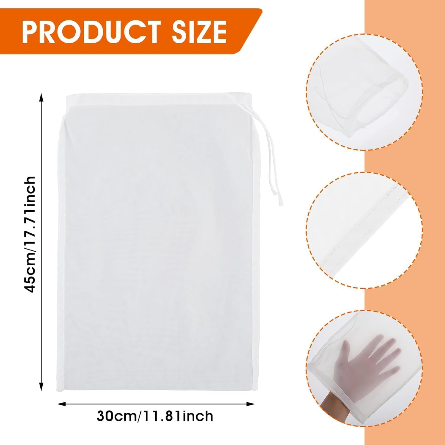 3 Pcs Reusable Nut Milk Bag, 100 Micron Reusable Food-Grade Nylon Cheese Cloth Bag Strong Fine Mesh Strainer Bags with Drawstring for Straining, Cold Brew Coffee, Greek Yogurt, Tea,Juice