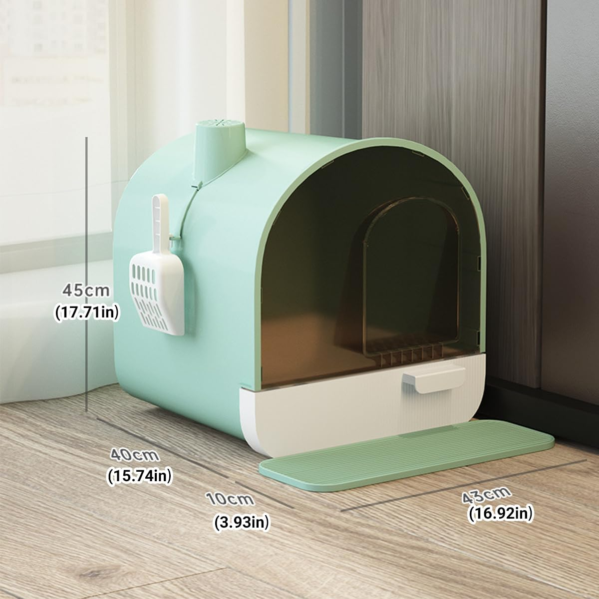 AIMALL Enclosed Cat Litter Box, Large Drawer Type with Activated Carbon Filter, Double Anti-Tracking - Green image number 5