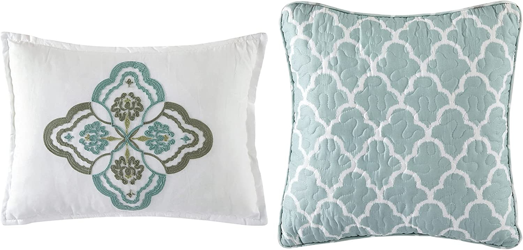 Home Soft Things Tivoli Ikat King Size 102" X 90" 5 Piece Teal Aqua Printed Prewashed Quilted Coverlet Bedspread Bed Cover Set for All Season, Lightweight Quilt Blanket with Matching Shams Pillows image number 5