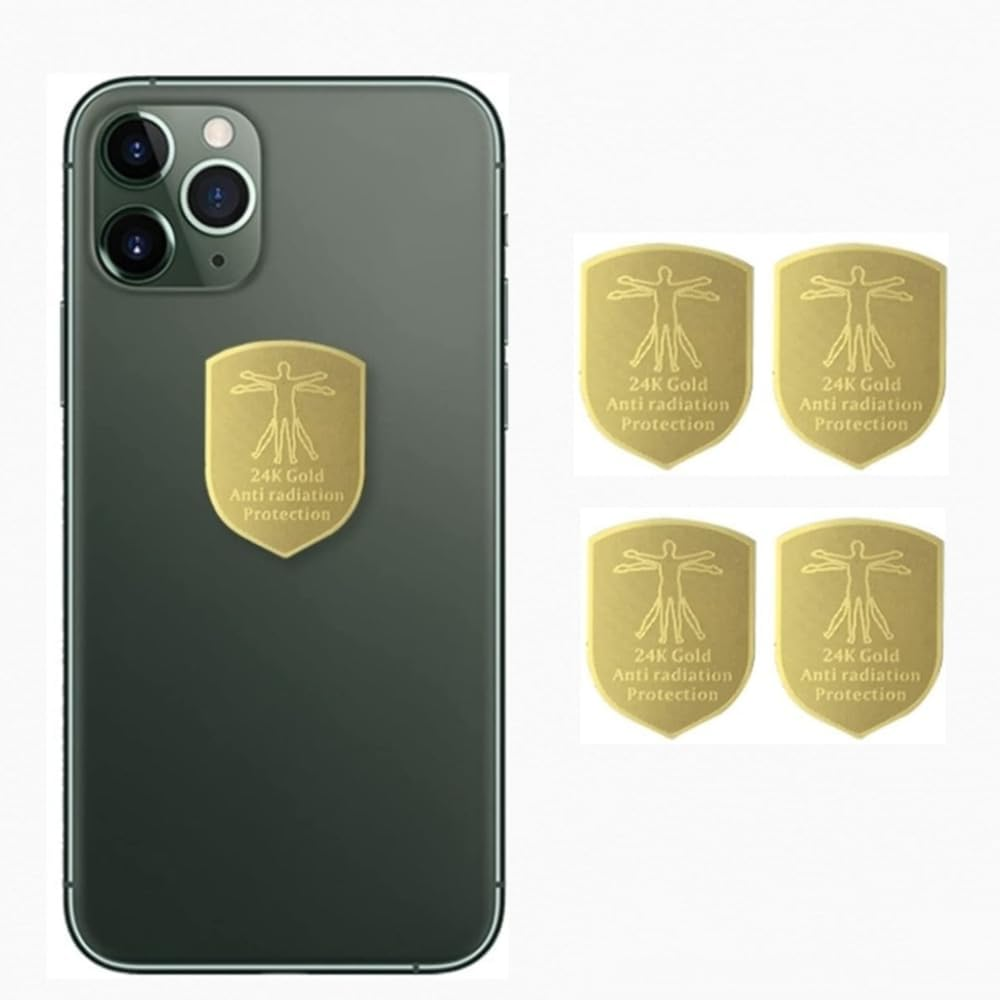 EMF anti Radiation Protection Sticker Shields, 24K Gold Cell Phone Sticker Protection Blocker for Laptops Tablets Blocks 5G Wi-Fi Bluetooth Protection Neutralizer (Gold-4Pcs)