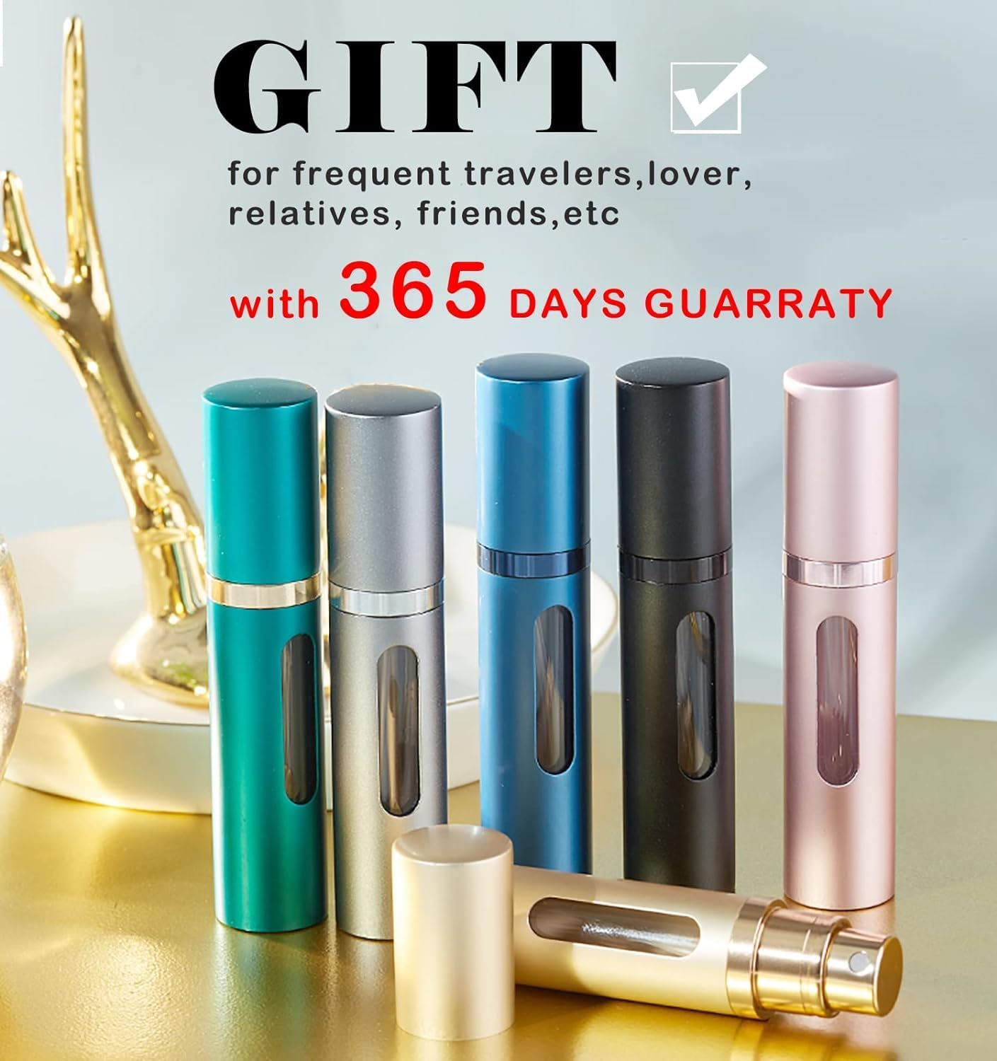 Perfume Atomiser Refillable Perfume Bottle for Travel, Leaking Proof Mini Empty Perfume Spray Bottle for Women and Men, 8Ml - Matte Black & Gold - Matte Black  Green image number 3