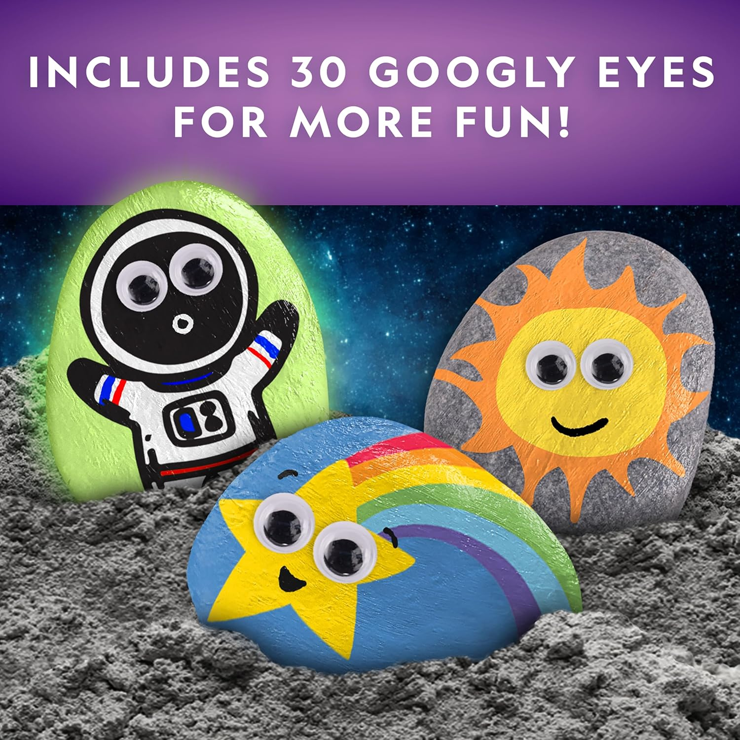 National Geographic Glow in the Dark Rock Painting Kit - Arts & Crafts Kit for Kids, Decorate 15 River Rocks with 15 Paints & Art Supplies, Kids Craft image number 2