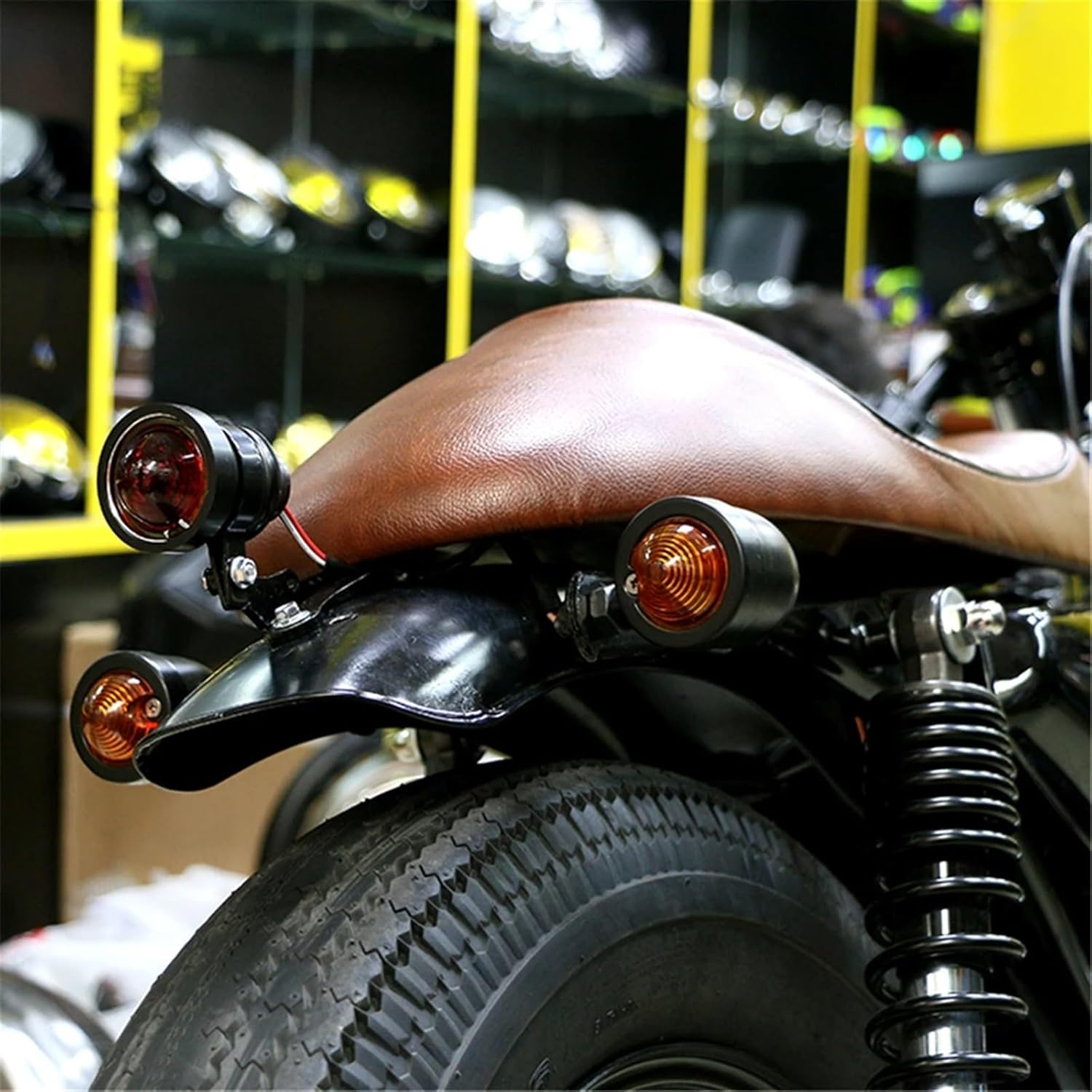 Motorcycle Blinkers Chopper Cafe Racer Motorbike Turn Signal Lights Scooters Metal Indicator 12V Black Chrome Color Motorbike Turning Indicator(Black-Amber) image number 1