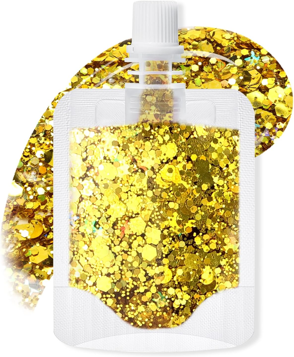 DAGEDA Body Glitter Gel, Gold Sparkling Face Hair Eye Glitter Mermaid Makeup, Holographic Sequins for Face Hair Nails, Singer Concert Festival Carnival Party Rave Accessories 02