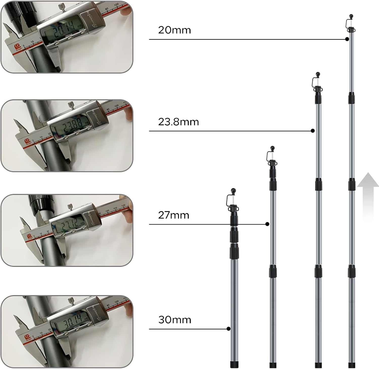 KOMCLUB Telescoping Tarp Poles 4 Section Adjustable Tent Poles for Tarp, Portable & 98.5In Lightweight Aluminum Tent Accessories Set of 2 &1 Bag (Gray) - Grey image number 1