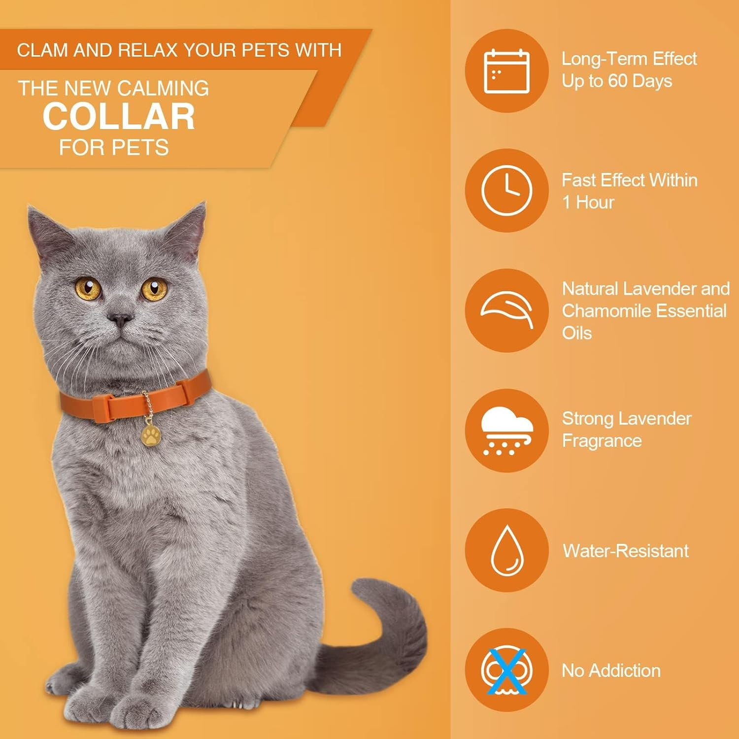4 Pcs Calming Cats Collar Adjustable Cat Calm Collar Lavender Scent Relaxing Cat Collar with 2 Pendant for Puppies Cats Reduce Stress Aggression Anxious, up to 15 Inches (Orange)