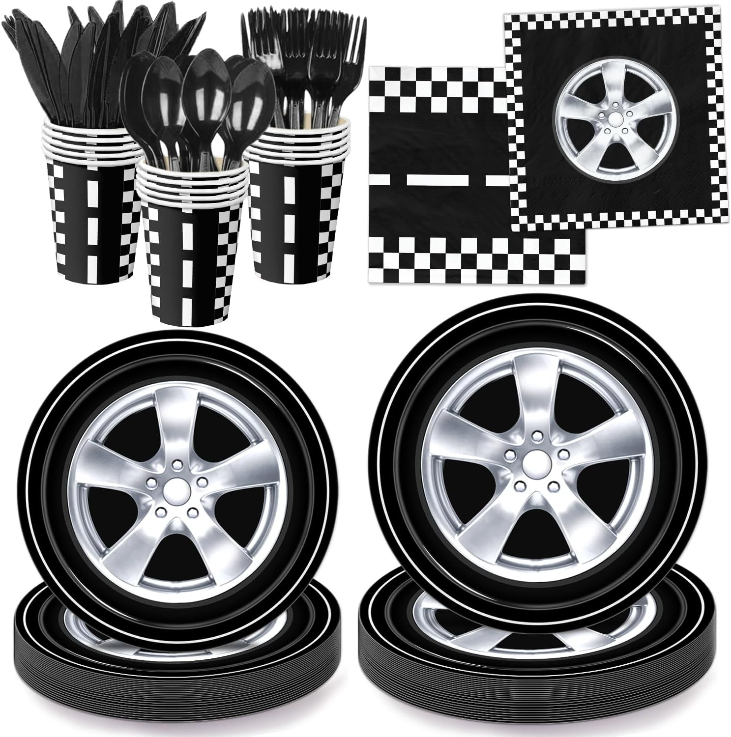QIYANPAX 168 PCS Race Car Party Decorations - Cars Birthday Supplies Includes Plates, Napkins, Cups, Cutlery for Kids Boys Party, Serves 24 image number 6
