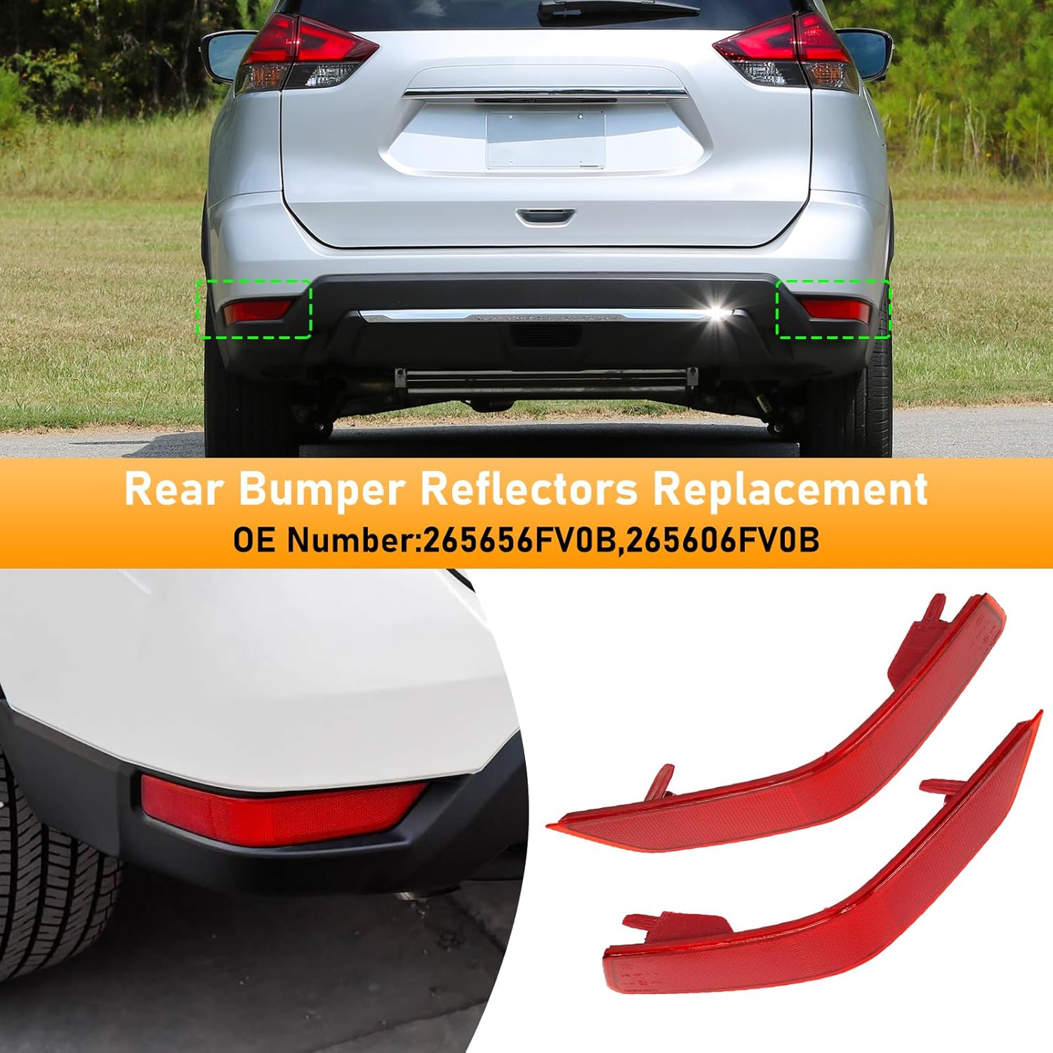 Compatible with Nissan Rogue Rear Bumper Reflector 2017-2020,Left Driver & Right Passenger Side Red Marker Trim Replace for 265656Fv0B,265606Fv0B,Back Reflectors Light W/O Bulb image number 4