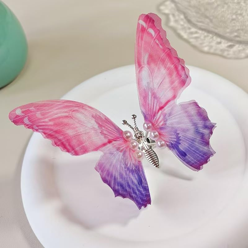 Set of 4 Butterfly Hair Clips Girls, 3D Glitter Colour Gradient Hair Accessories Girls Women Children Hair Clips Set, Bridal Wedding Jewellery Headpieces Hair Bun Hair Accessories image number 3