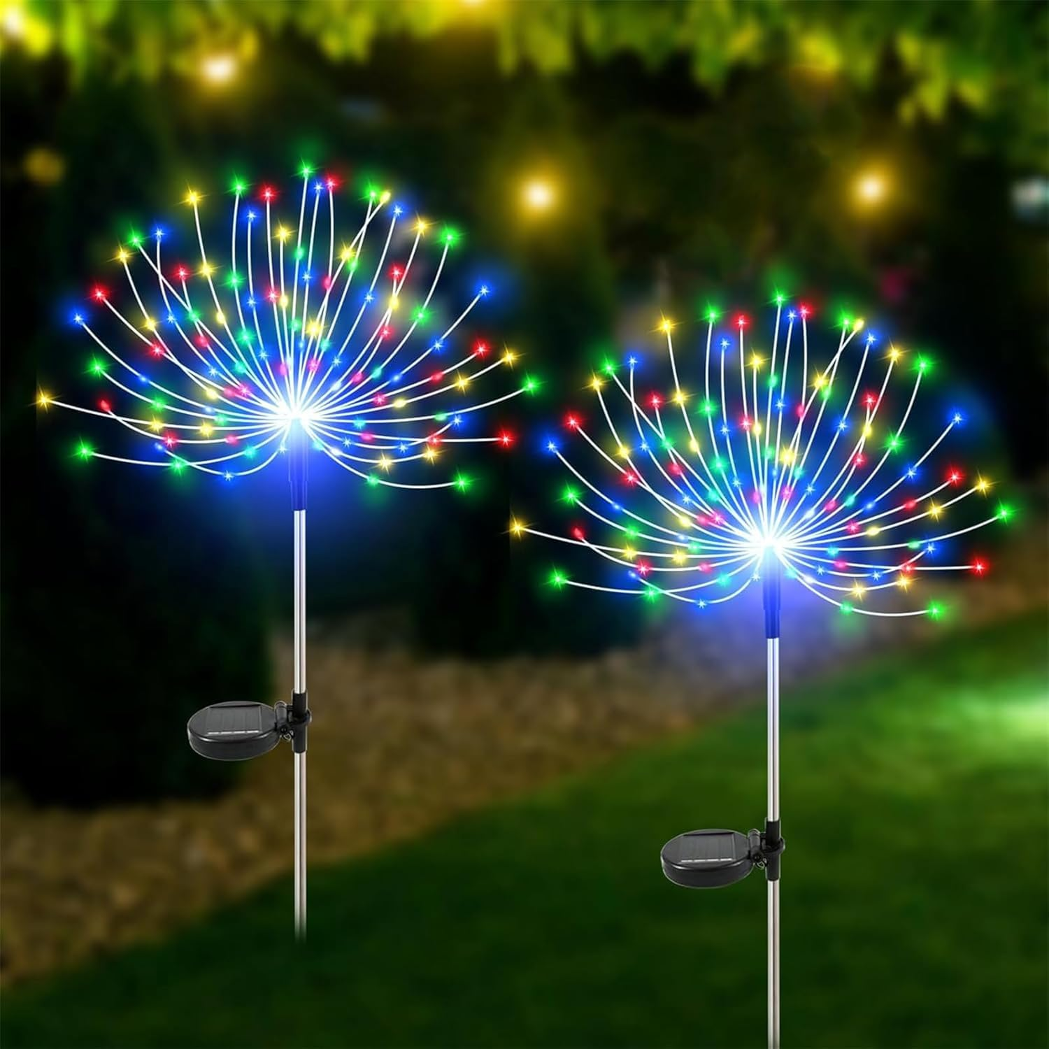 Solar Firework Lights, 2 Pack 240 LED Waterproof Solar Powered Garden Lights 8 Lighting Modes, Solar Twinkling Lights Outdoor for Garden,Yard, Patio, Party, Wedding, Christmas (120LED Colorful) image number 5