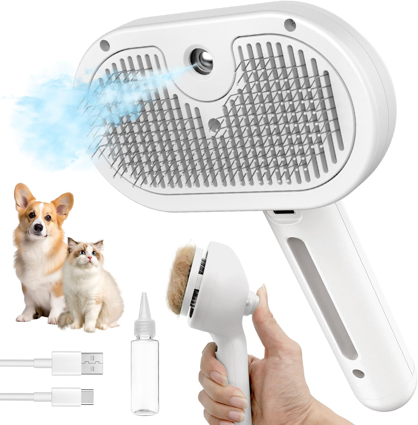Herokitty Spray Cat Brush for Shedding, Cats Brush Remove Static Flying Hair Self Cleaning Dogs Brush for Long and Short Hair Pets Grooming Brush Remove Tangled Loose Hair Reduce Shedding (White) image number 6