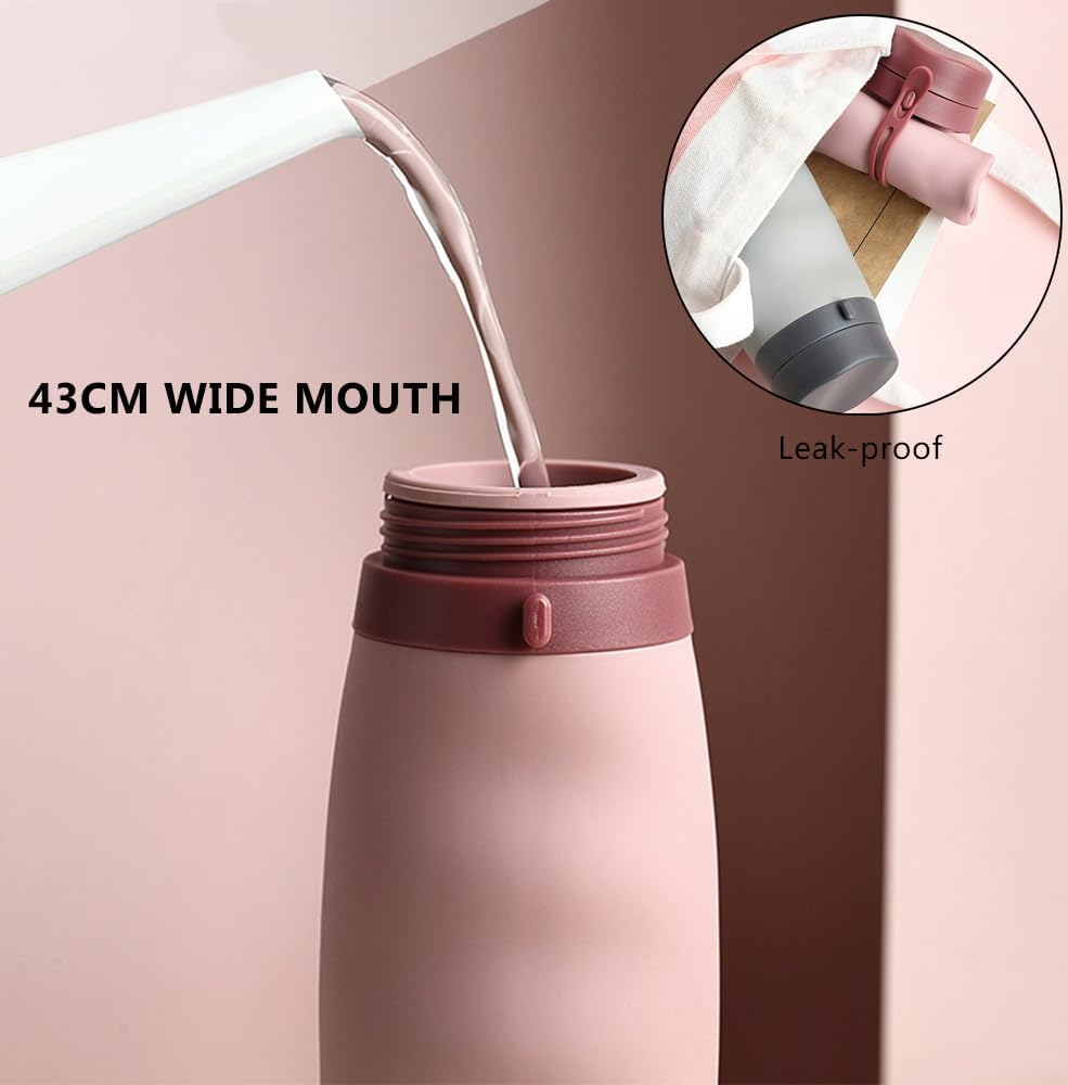 RINGSUN 2-Pack Collapsible Water Bottle, 600Ml Rollable Drink Bottles, Waterbottle Portable for Sports Gym Travel Hiking - Grey Grey image number 2