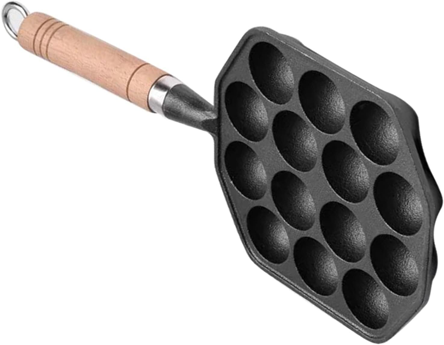 Nonstick Cast Iron Takoyaki Pan with 14 Molds, Detachable Handle, Fast Heating, Easy to Clean for Home Cooking