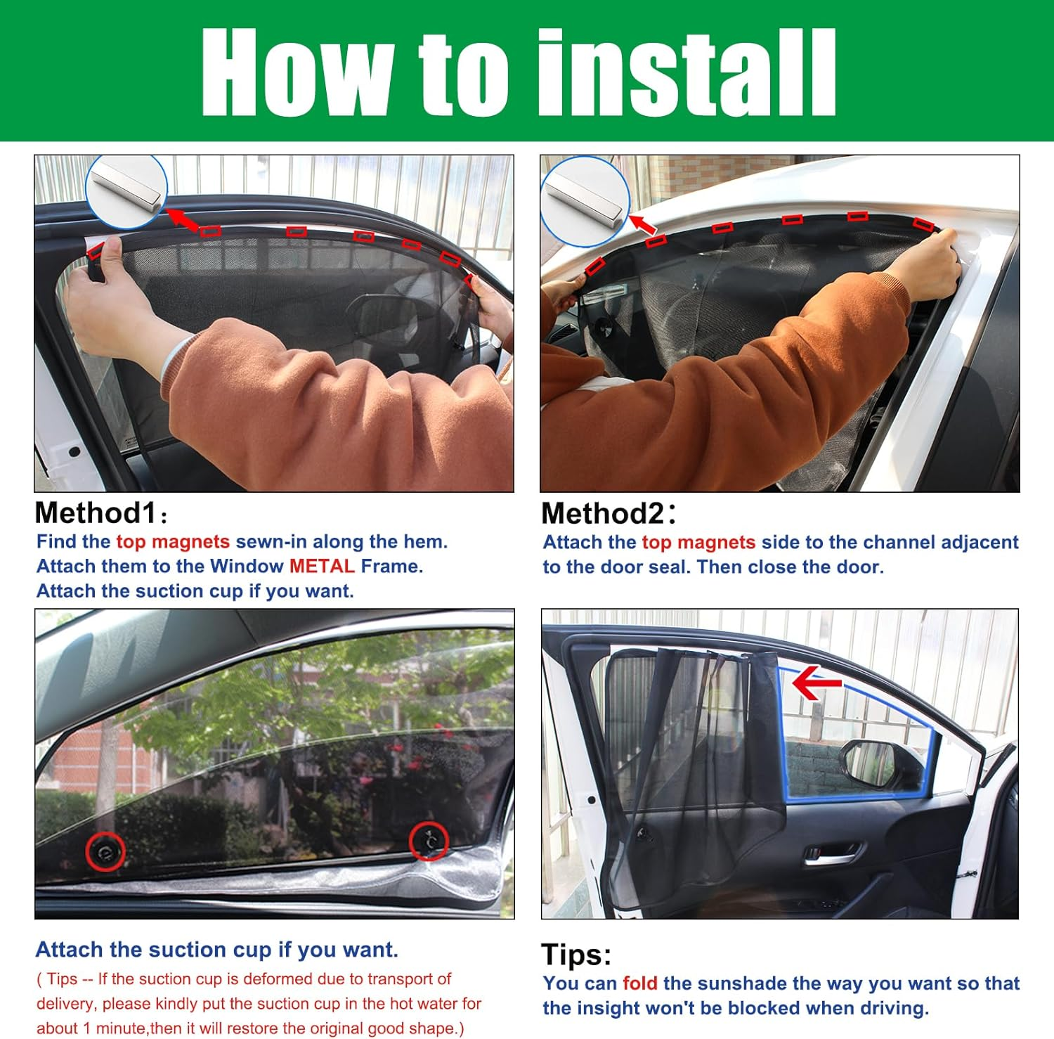 Ovege Car Window Shade 2Pcs -Car Side Window Sun Shade Baby Car Window Screen UV Protection Privacy Suction Magnetic (Back Seat 2Pcs) image number 5