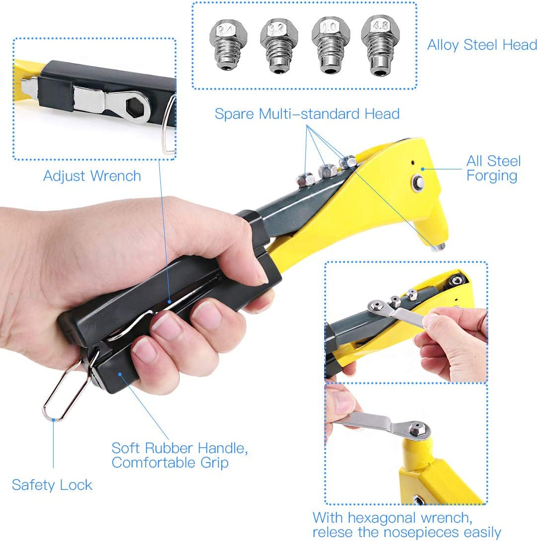 Glarks Heavy Duty Riveter Set, 210Pcs Aluminum Blind Rivets Assortment Kit and a Professional Pop Rivet Gun for Sheet Metal, Automotive, Railway, and Duct Work (Rivet Gun with Rivets Set) image number 5