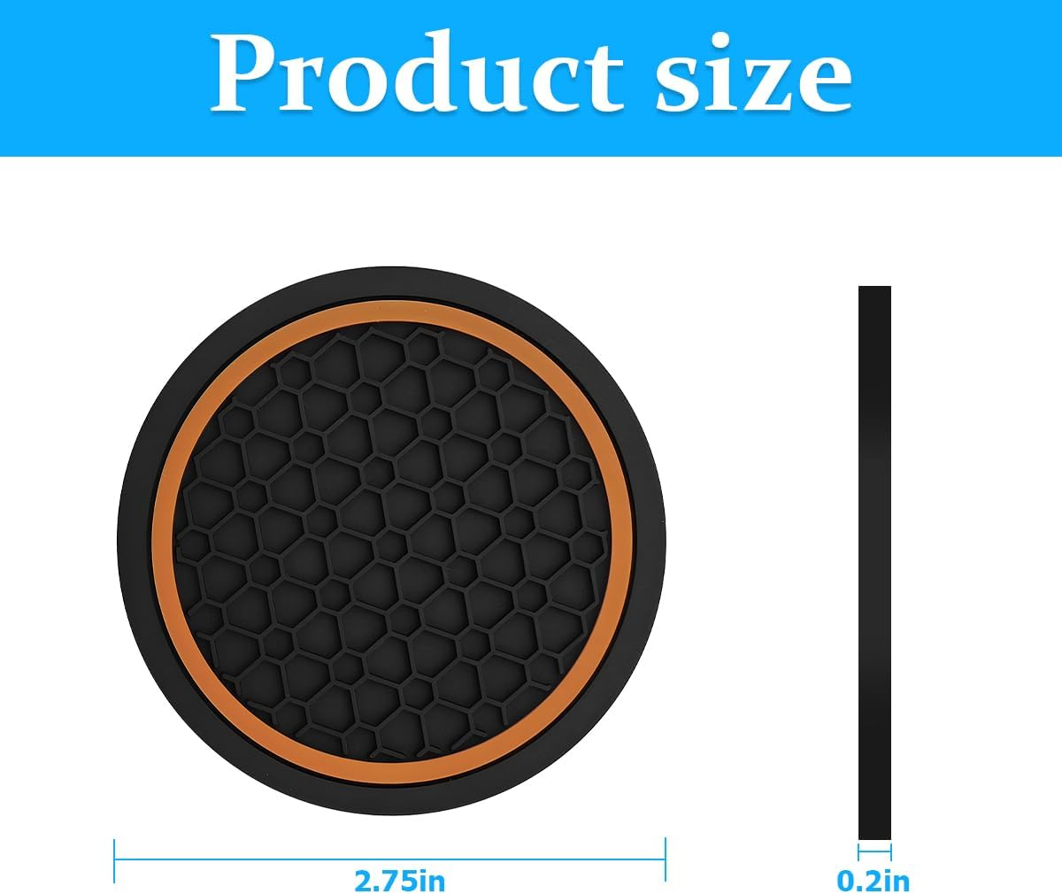 Mandark 4PCS Car Cup Holder Coasters, 2.75 Inch Non-Slip Insert Water Bottle Holder Pads, Dustproof Automotive Interior Accessories Mat, Universal for Vehicles, Trucks, Rvs and More (Black/Orange) image number 1