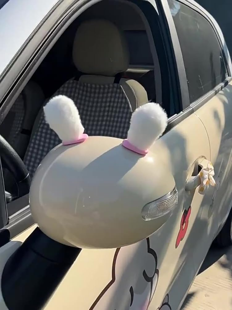 Berfi Life Cute Bunny Ears Car Mirror Accessory, 1 Pair Plush Car Interior Rearview Mirror & Dashboard Decor for Women, Automotive Ornament for Electric Moped image number 3