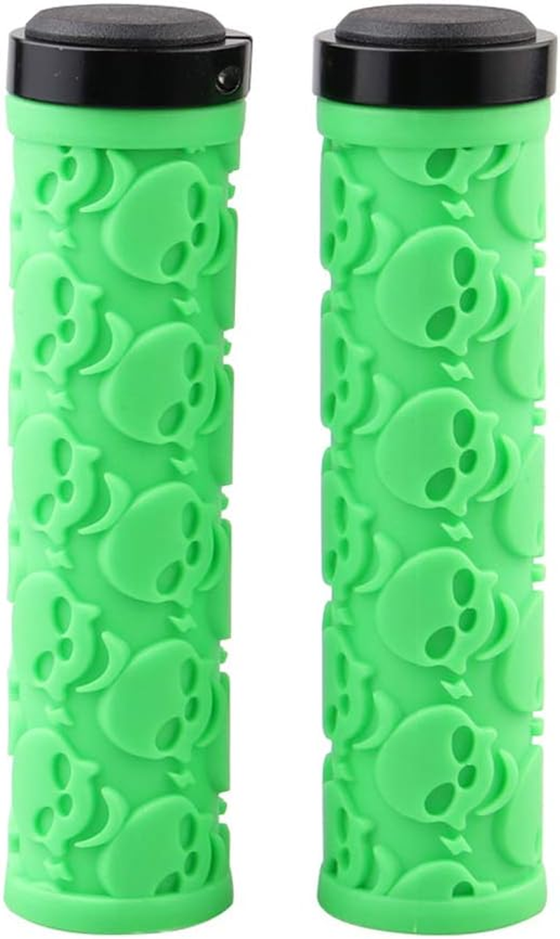 2 Pcs Bike Handlebar Grips Skull Style Bicycle Grips Soft Rubber Lock-On Handle Grips for Bicycle Mountain BMX