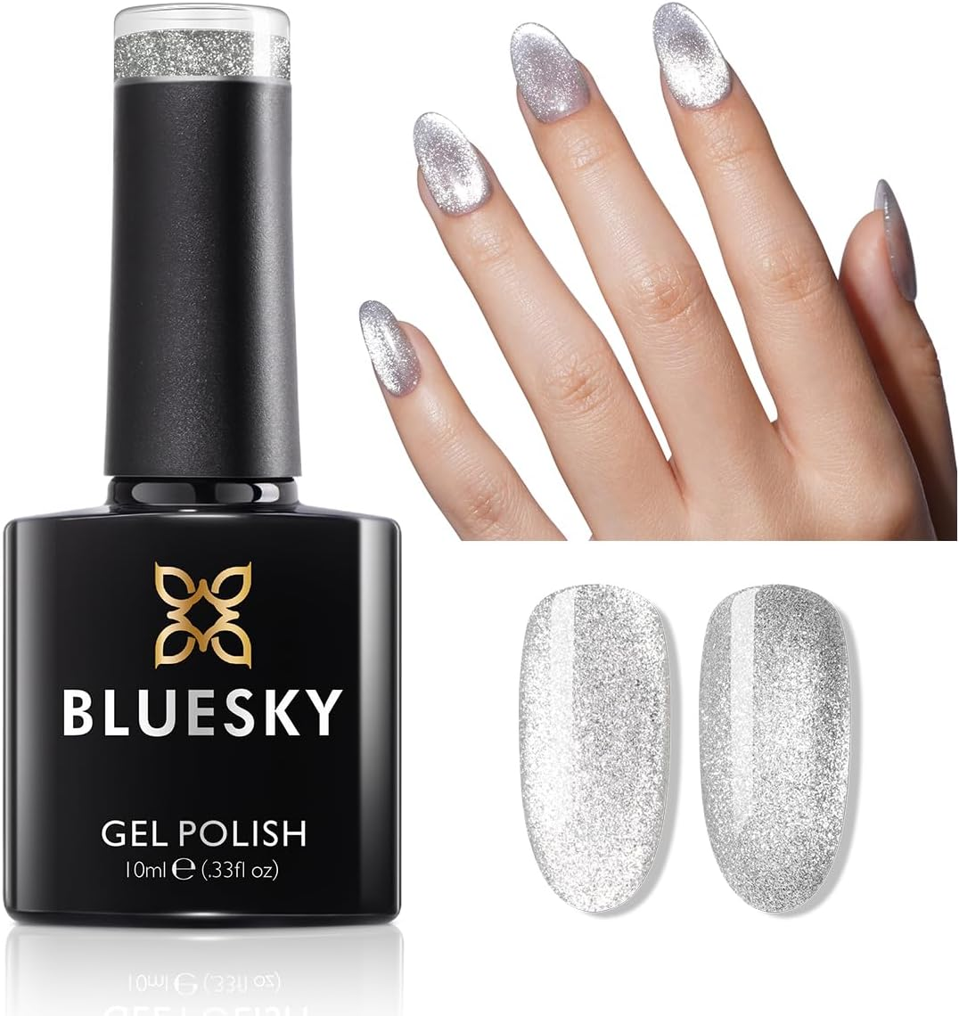 BLUESKY Silver Cat Eye Gel Nail Polish,Glitter Cat Eye Gel Polish for Nail Art Beginners DIY Cat Eye Nails at Home,Silver Magnetic Gel Polish Needs to Cure under UV/LED Lamp (10Ml/0.33 Oz) image number 3