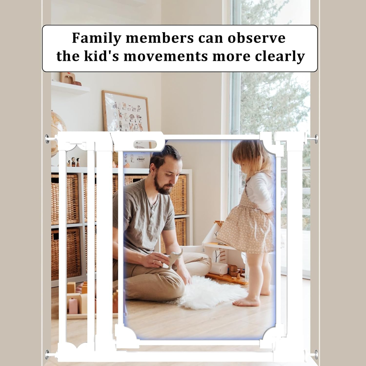 ALLAIBB Clear Acrylic Baby Gate for Stairs, Adjustable 75 to 120Cm Safety Auto Close Dog Gates Indoor, Hallways, Kitchen, White Modern Design Pet Gate for Doorways and Home Security image number 1