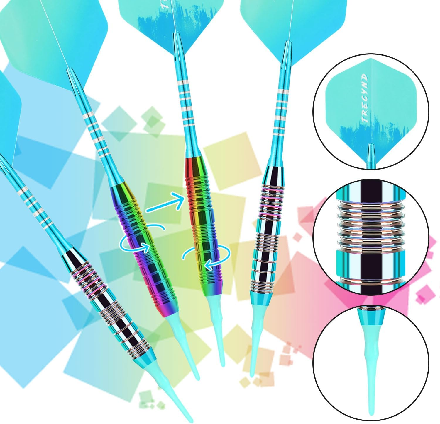 Soft Tip Darts Sets - Soft Tip Darts for Electronic Dartboard Plastic Tip Darts Set with Aluminum Shafts + Extra 3 Dart Flights 3 Replace Plastic Shafts - Deep Blue image number 5