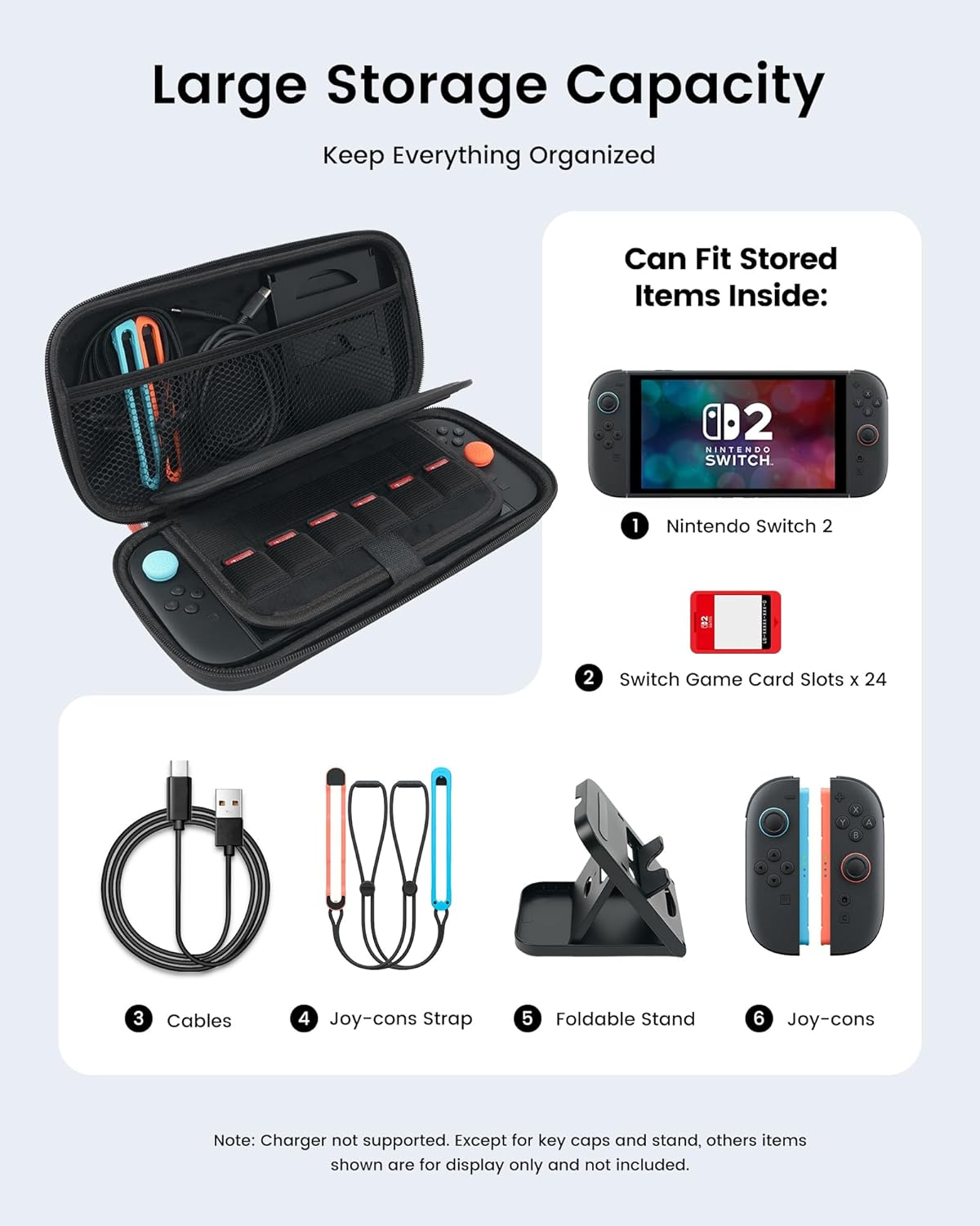 TRANSNOVO Travel Carrying Case Compatible with Nintendo Switch 2 (2025) with 24-Card Slot, 16-In-1 Switch 2 Accessories Kit with Screen Protector, Joycons Keycaps, Foldable Stand & Dust Stopper image number 6