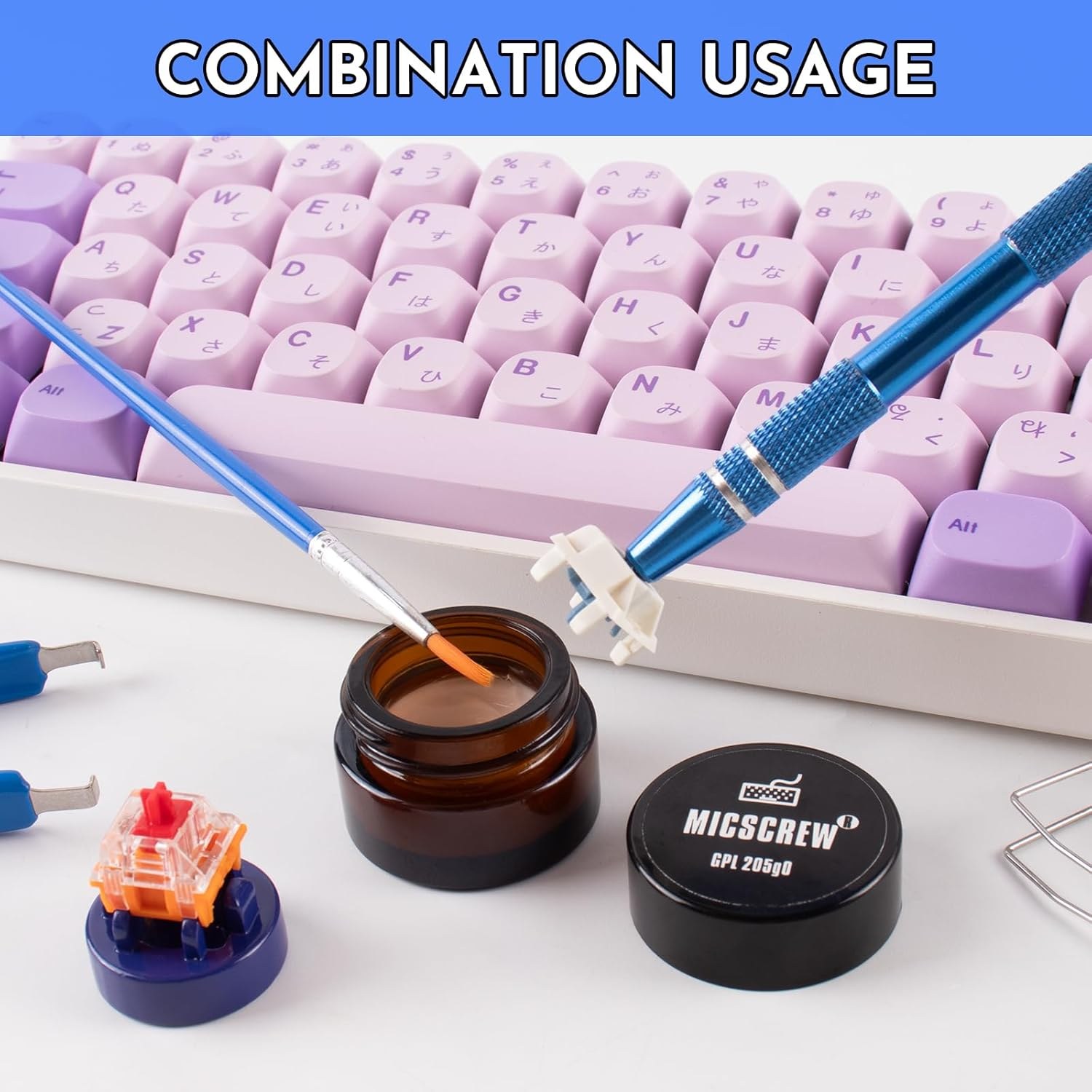 6 PCS Keyboard Lube Kit Includes 0.17 OZ GPL 205G0 Grease，Switch Opener for MX Mechanical Keyboard, Keycap Puller， Switch Puller，Stem Holer，Lube Brush，Ideal for Mechanical Keyboard Krytox 205G0 image number 3