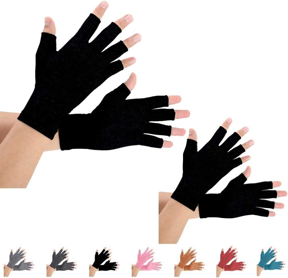 (Medium, Pure Black) - Arthritis Gloves 2 Pairs, Compression Gloves Support and Warmth for Hands, Finger Joint, Relieve Pain from Rheumatoid, Osteoarthritis, Carpal Tunnel, Tendonitis, Women and Men (Pure Black, Medium) image number 2
