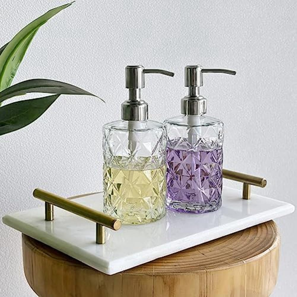 Elqater 1 PCS Diamond Embossed Glass Soap Dispenser as Shown 17.7X7.6Cm Bathroom Soap Dispenser image number 4