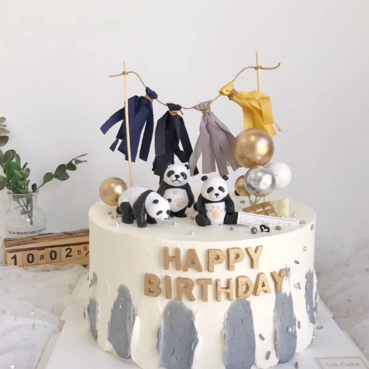 8 PCS Solid Panda Figurines Set with 10 Bamboo Trees Cake Topper DIY Kits Realistic Cute Panda Ornament Birthday Party Decorations Supplies image number 3