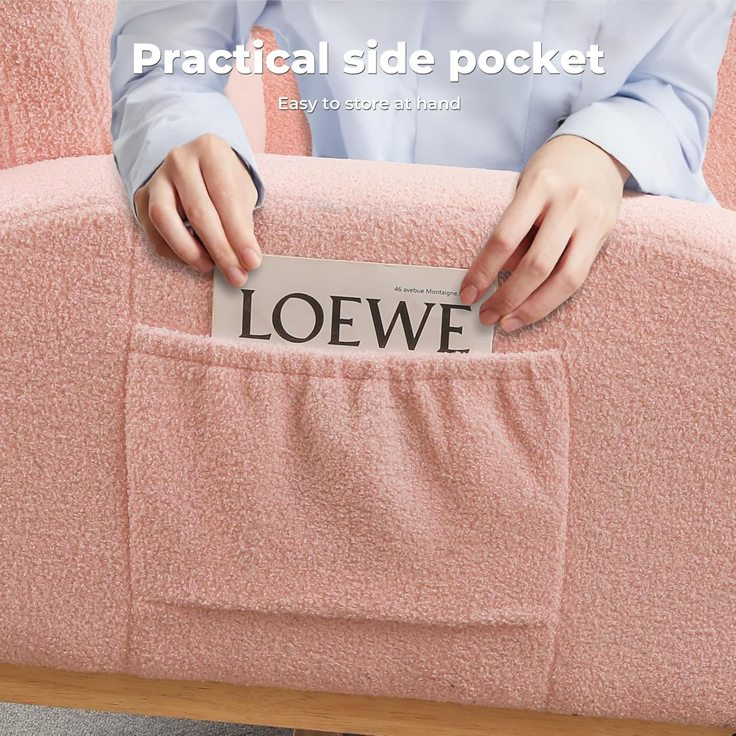 Levede Rocking Chair Nursery with Ottoman, Nursing Armchair Recliner with Footrest, Boucle Sherpa Fleece Rocker Occasional Reading Chairs for Living Room,Bedroom, Side Pocket High Backrest Footstool image number 6