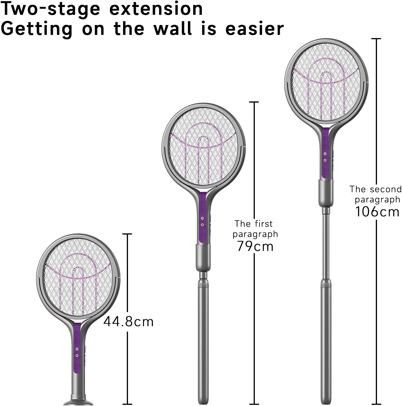 QUMOX Rotating Head Electric Fly Swatter Racket Rechargeable Bug Zapper Racket Bug Zapper Indoor Fly Zapper Mosquito Zapper Flies Killer for Indoors, with a Telescopic Extension Black image number 4