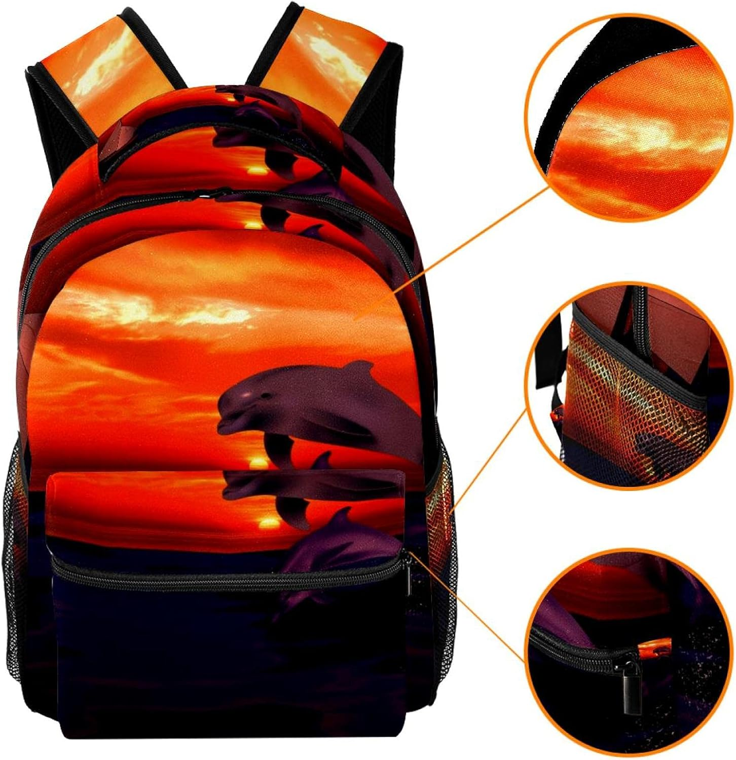 Dolphin Sailing Vessel Sunset Sea Backpack Students Shoulder Bags Travel Bag College School Tote Backpacks image number 1