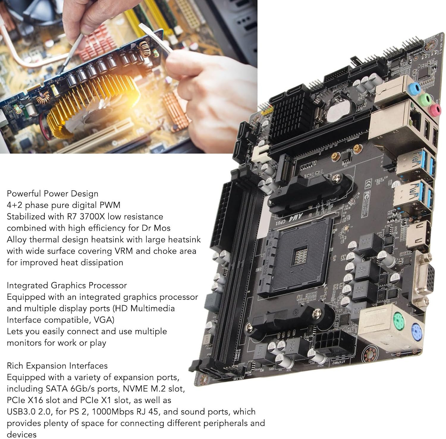 AMD A520 M ATX Motherboard, AMD AM4 Slot Dual Channel DDR4 Desktop Motherboard, Powerful Power Motherboard with SATA Pcie X16 Pcie X1 image number 4