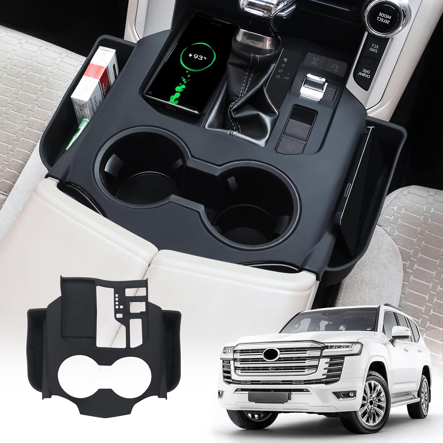 Central Control Silicone Storage Box for 2021 2022 2023 2024 2025 Toyota Land Cruiser 300 Lc300 J300 Seat Gap Storage Box Wireless Charging Silica Gel Pad Internal Modification Accessories ((Black)