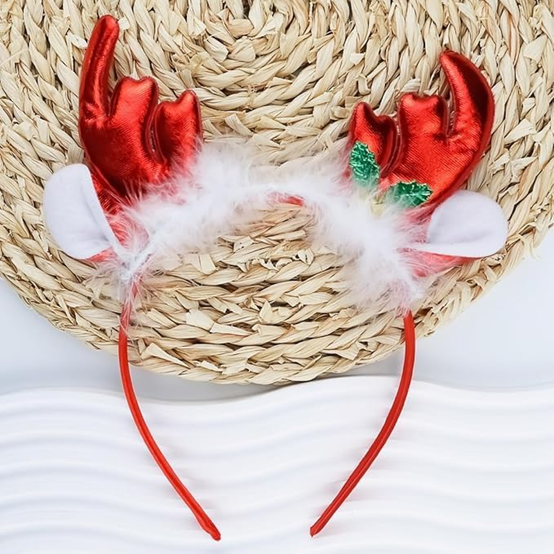 Christmas Deer Antlers Headband Cute Headpiece Red Antler Hair Hoop Holiday Party Xmas Hair Accessories for Women and Girls - Style 2 image number 3