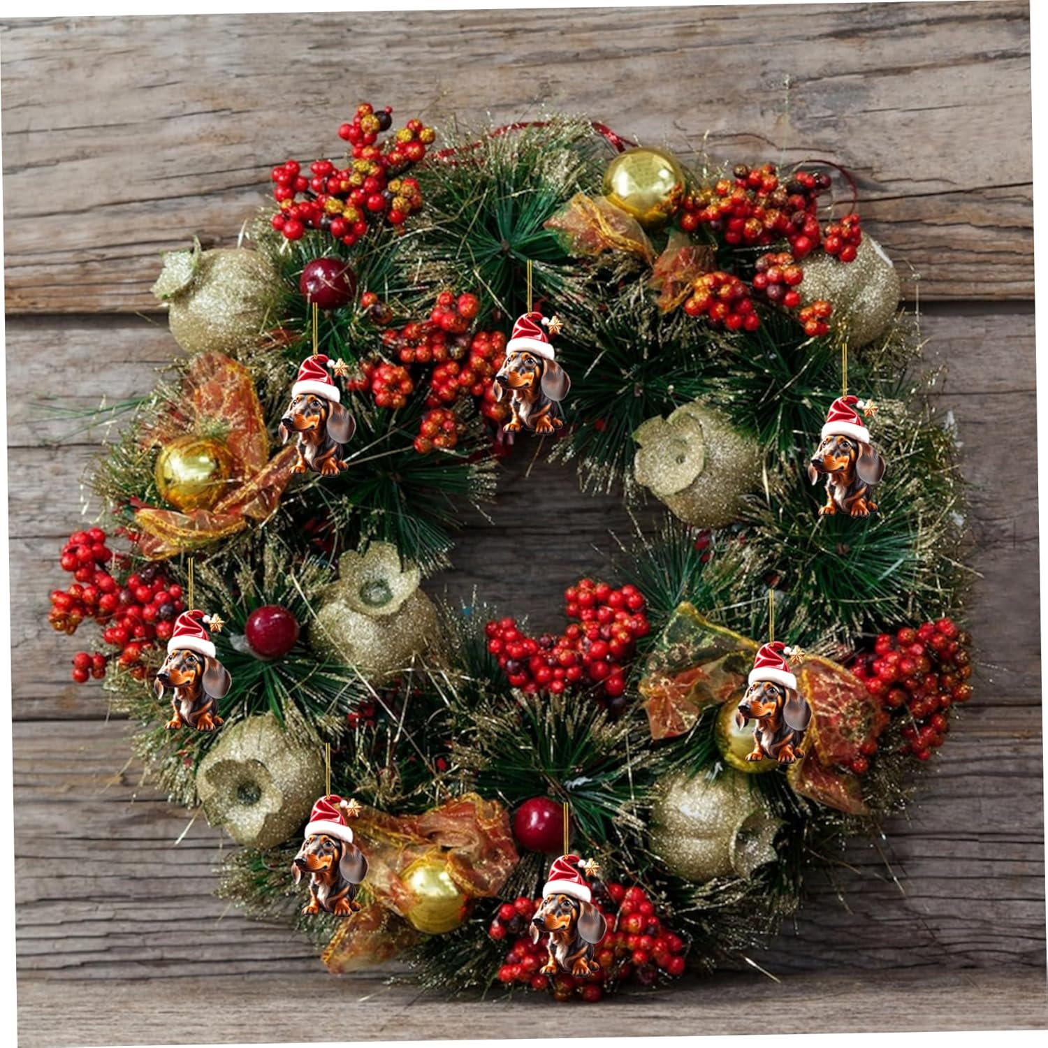 Dachshund Christmas Ornaments 7Pcs Hanging 2D 3.15In Acrylic Cute Vibrant Decor for Christmas Tree Wreath Garland Car Interior Type2 image number 6