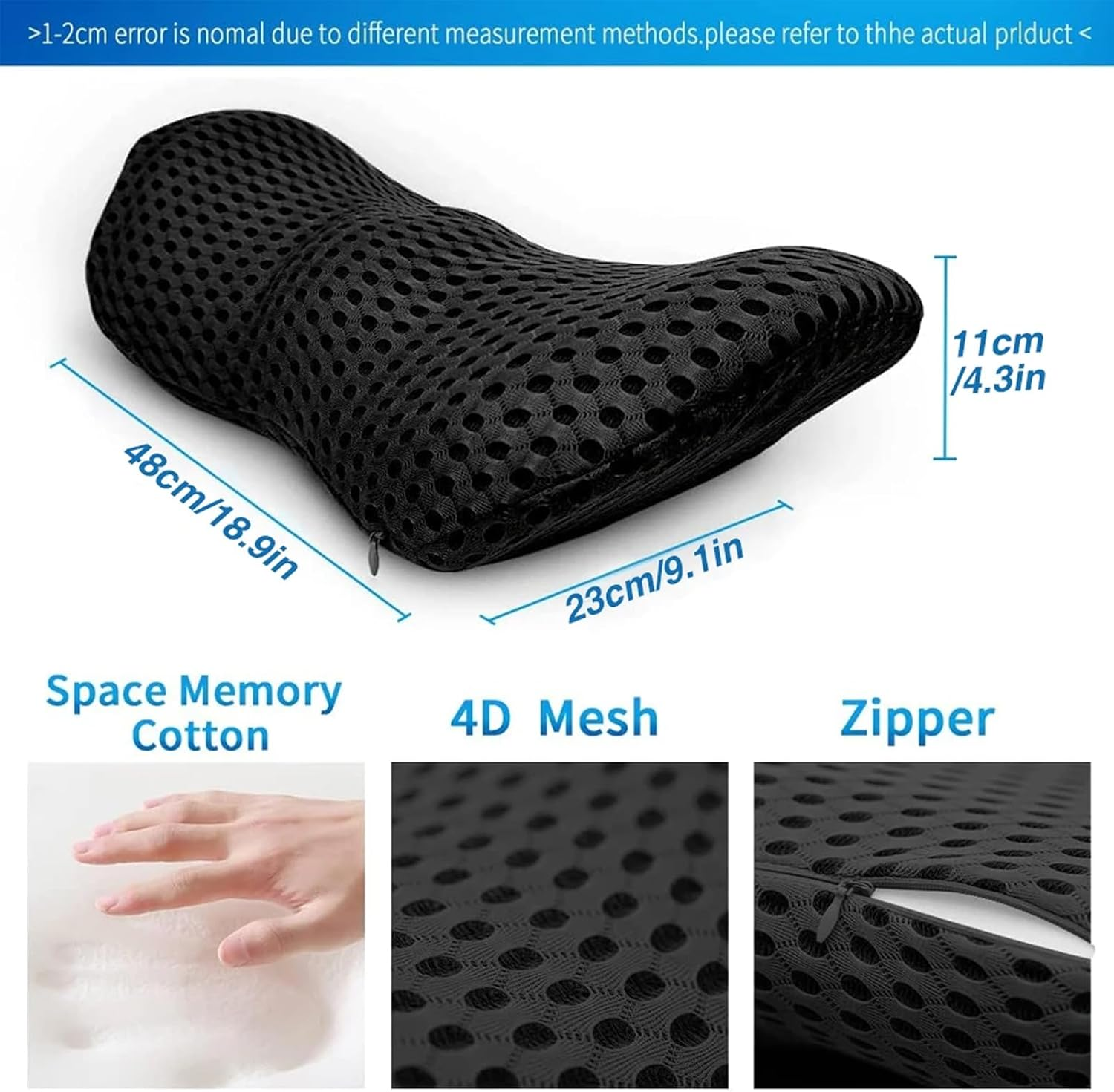 Lumbar Support Pillow - Memory Foam Back Cushion for Lower Back Pain Relief, Ergonomic for Office Chair, Car Seat, Bed - Lower Back Pain Relief for Drivers and Office Workers (Black) image number 4