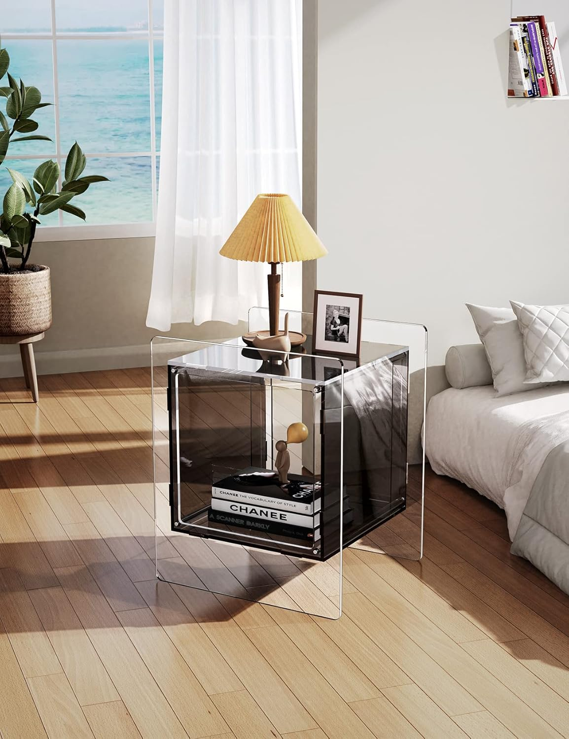 Acrylic Side Table, Nightstand Bedside Table, Record Player Stand, Multifunction Tables, 46 X 40 X 55 Cm (Black) - Green image number 3